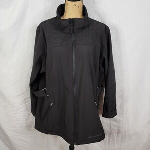 FREE COUNTRY Size 2X Black Faux Fur Lined Zip Pockets Buckle Soft Shell‎ Jacket